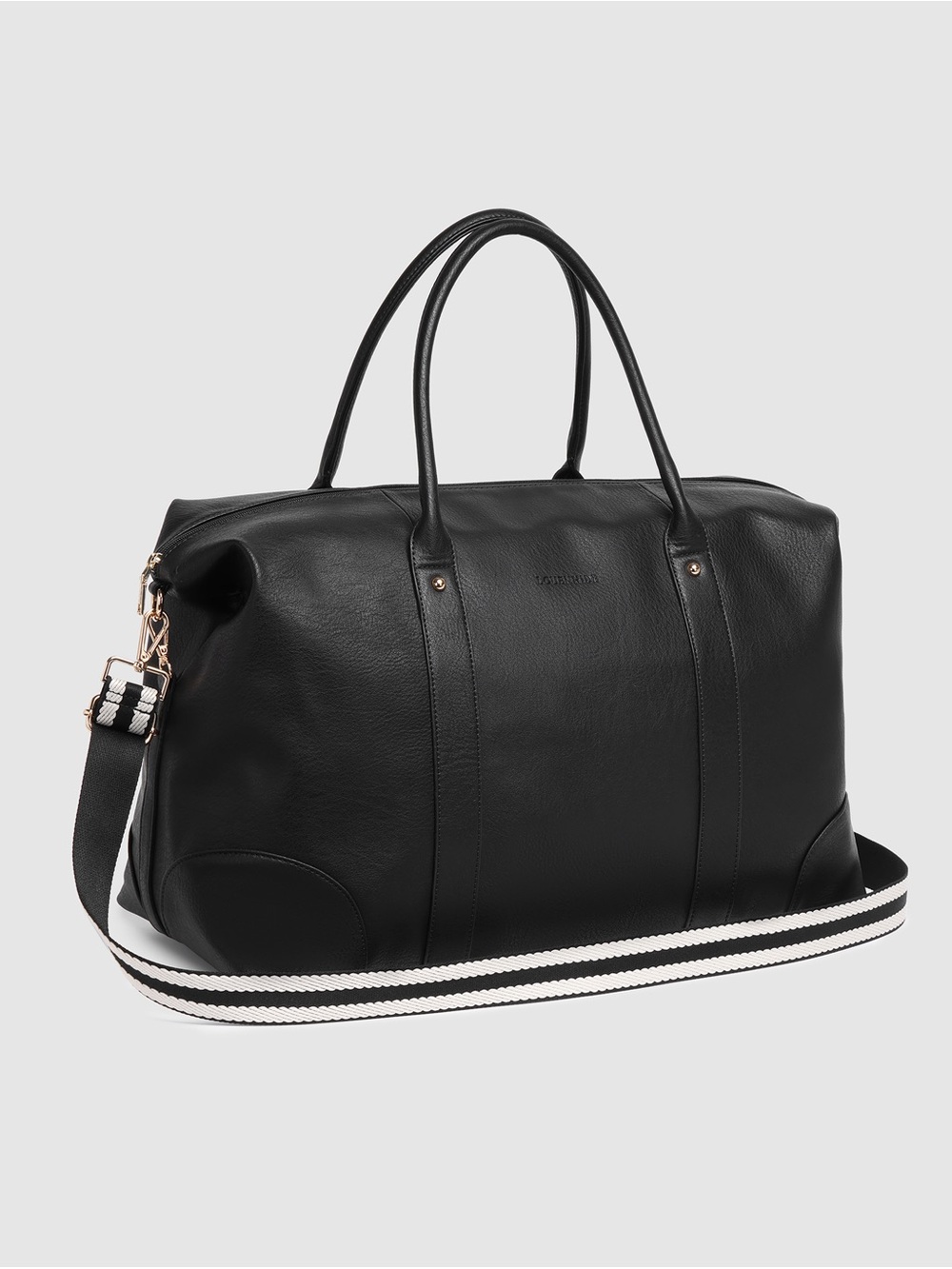 Classic Black Weekender Bag with Striped Strap - Louenhide Alexis